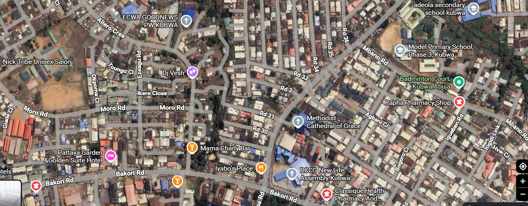 Map of a cross section of Kubwa